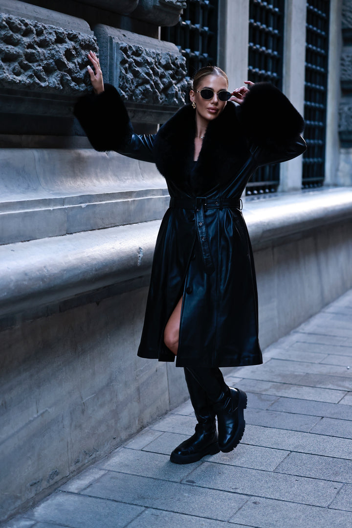 Kabát Leather čierna