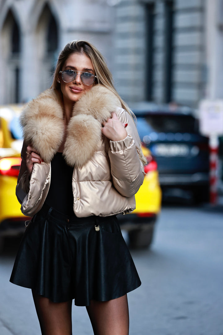 Perleťová bunda shine béžová