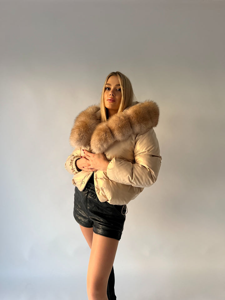 Perleťová bunda shine béžová